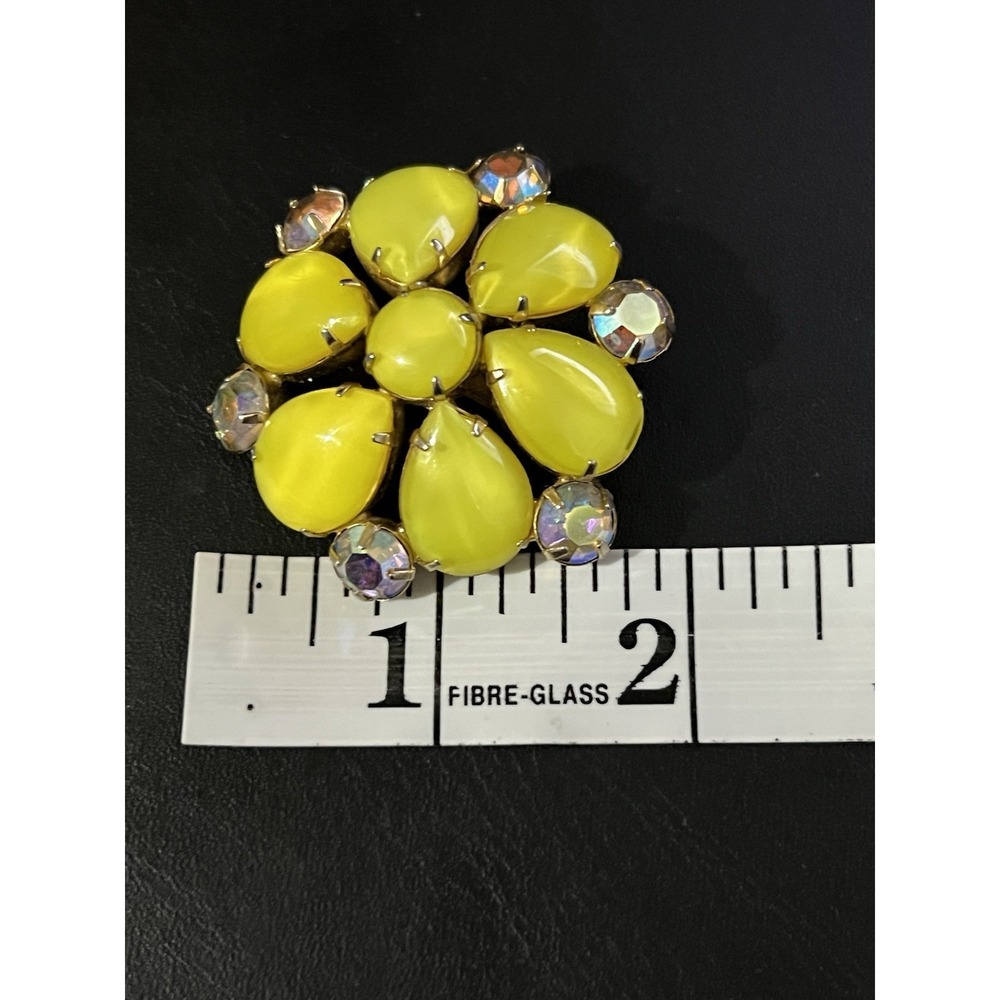 VINTAGE yellow GLASS aurora borealis RHINESTONE BROOCH pin prong - Picture 7 of 13